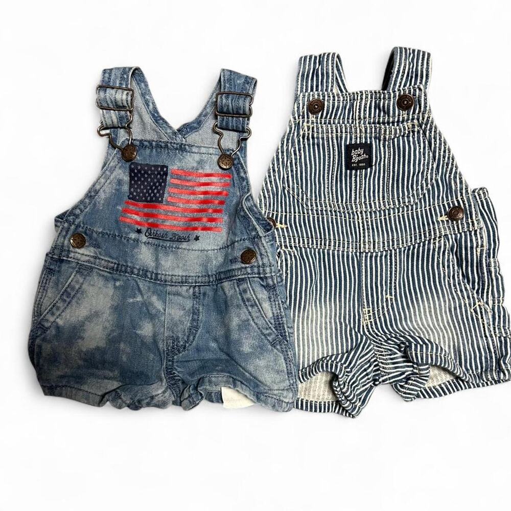 OshKosh B'gosh Toddler Denim & Stripe Short Overalls - Blue